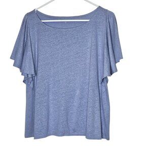 Garnet Hill Womens Linen‎ & Modal Blend Flutter Sleeve Top S Blue Boxy Oversized